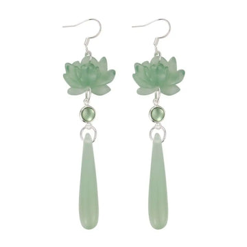 DAIIIBABYYY  -  Simple Lotus Pendant Ear Hooks Elegant Retro Chinese Classic Earrings Chinese Ancient Style Handmade Lotus Water Drop Earrings